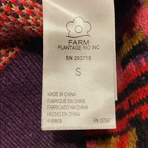 FARM Rio Red Striped Patchwork Sweater slouchy shoulders  chevron pattern Small - Picture 7 of 10